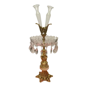 Vintage Filigree Ormolu Crystal Epergne Centerpiece Bowl