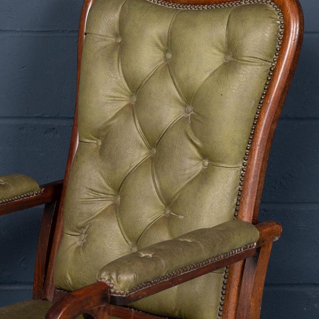 Antique English Mahogany Reclining Armchair with Green Leather Upholstery, 19th Century For Sale - Image 13 of 18