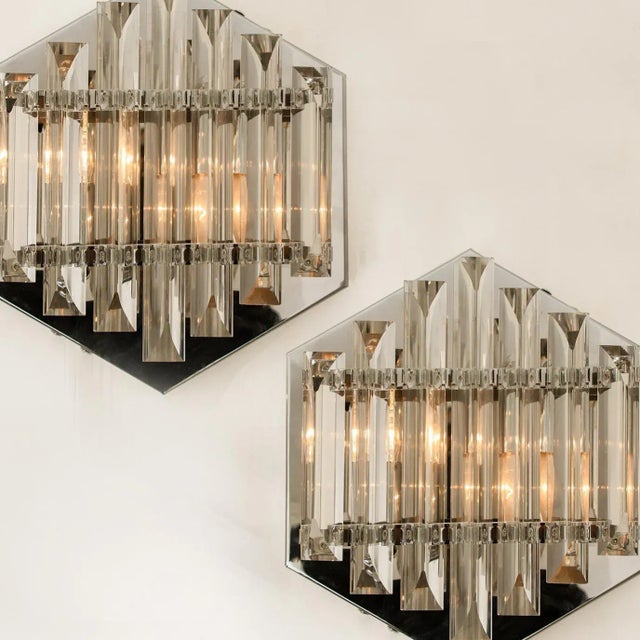 Venini Large Venini Style Glass Sconces with Triedi Crystals, 1969, Set of 2 For Sale - Image 4 of 10