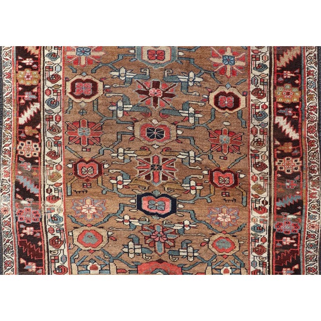 Square Antique Persian Bidjar Rug With Floral Motifs in Brown, Tan, & Green.4'6"x4'11" For Sale - Image 4 of 10