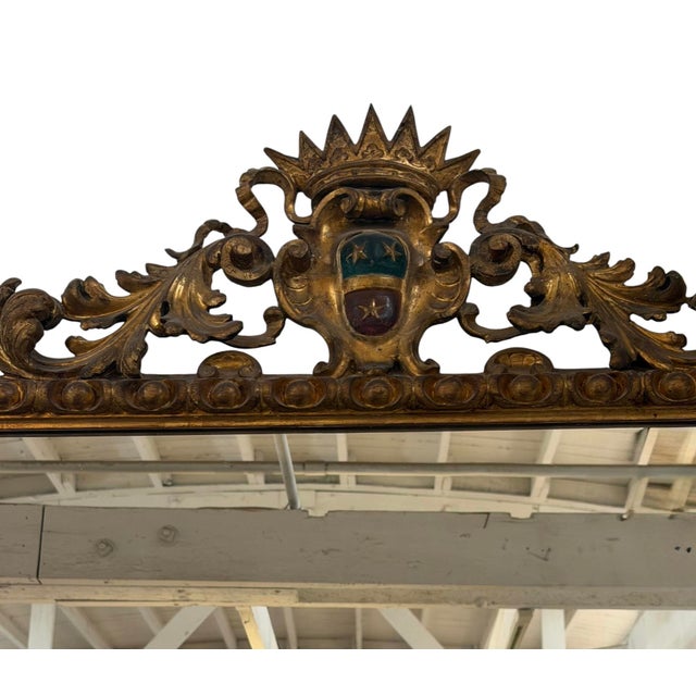 19th Century Antique Regency Armorial Crested & Crown Giltwood Mirror For Sale - Image 5 of 5