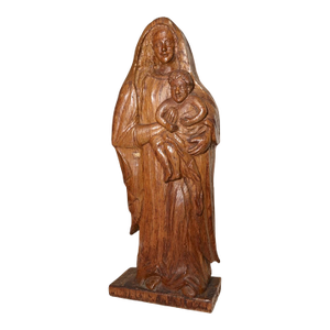 Antique Religious Folk Art Mary Jesus Hand Carved Wood Sculpture Statue Santos
