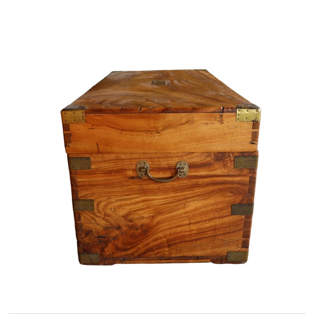 Antique Camphor Wood Campaign Chest With Brass Hardware For Sale In Portland, OR - Image 6 of 18