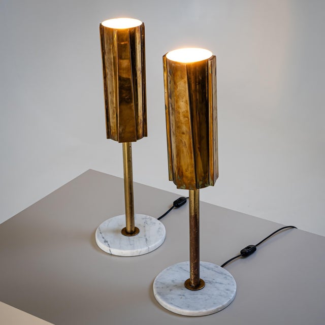 Late 20th Century Pair of Brass and Marble Table Lamps, Probably Italy For Sale - Image 11 of 18