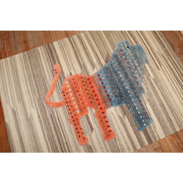 Folk Art Zabihi Collection Persian Souf Kilim Modern - 3'11" x 4'5" For Sale - Image 3 of 8