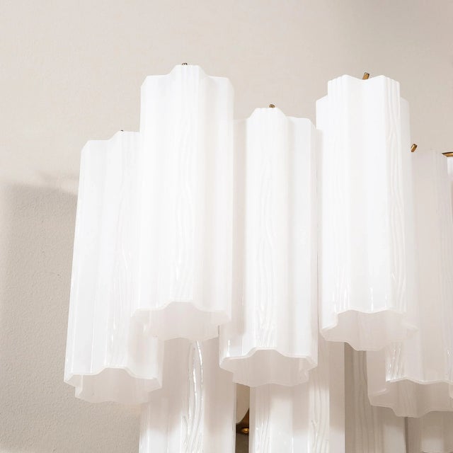 Pair of Mid-Century Modernist Opaline Two-Tier Stepped Tronchi Sconces For Sale - Image 11 of 12