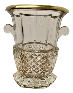 Art Deco French Hand Cut Crystal Wine Cooler with Gilded Top Rim, 1920s