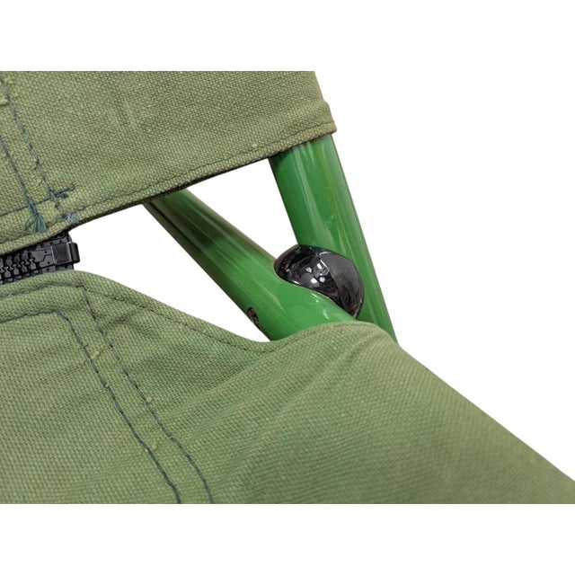 Metal Vintage Lounge Chair in Green Metal and Canvas with Floral Cushion from Arflex For Sale - Image 7 of 14