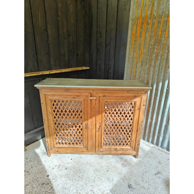 Sideboard/bar in a late 19th-century Catalan style, crafted from solid pine. Refurbished with a zinc top and lightly...