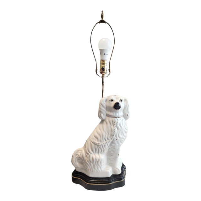 Antique English Staffordshire Dog Lamp For Sale