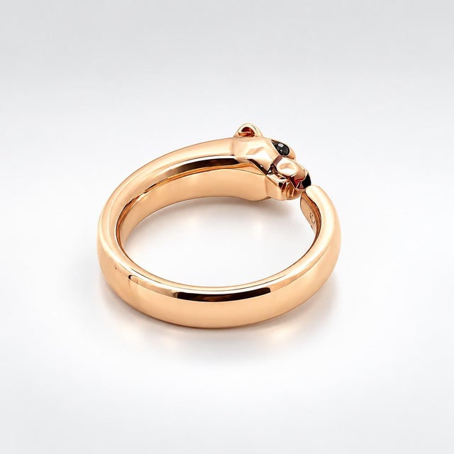 Contemporary Cartier Panthère De Cartier 18k Rose Gold Panther Cuff Ring With Emerald Eyes, Size 6.5 For Sale - Image 3 of 7