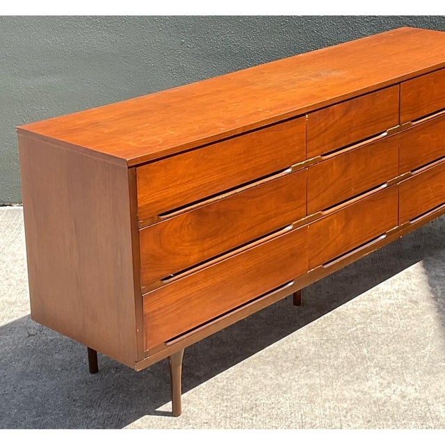 Wood Vintage MCM Danish Teak Nine-Drawer Dresser For Sale - Image 7 of 13