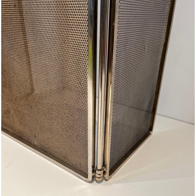 Brass Fireplace Screen in Steel, Brass and Mesh in Neoclassical Style For Sale - Image 8 of 10