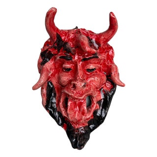 Red Ceramic Apotropaic Mask, Gennaro Condurso, Italy, 2010s For Sale