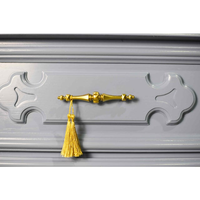 Mid 20th Century Mid Century Traditional Nightstands Brass Hardware in Blue - Newly Painted For Sale - Image 5 of 13