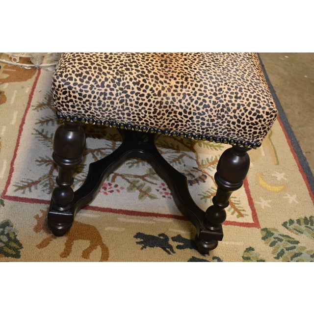 Cheetah Print Cowhide Covered Bench Ottoman W/ Nail Head Trim & Baluster Wood Base For Sale - Image 6 of 18
