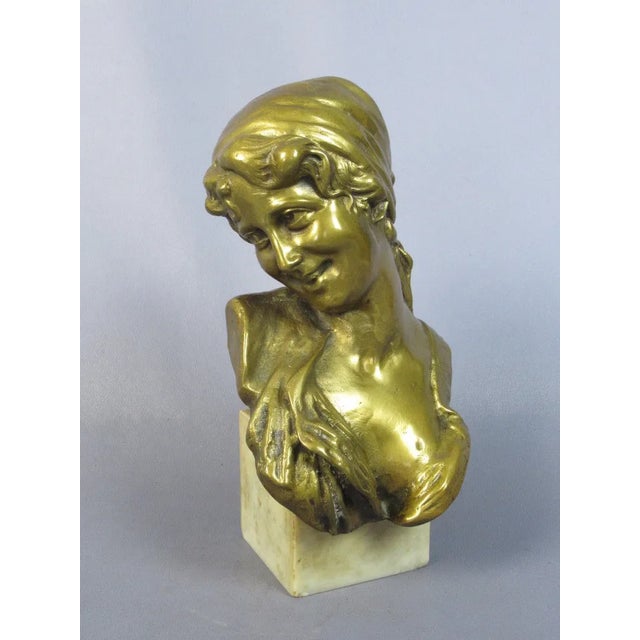 Vintage Exhibition Brass Sculpture of Woman with Marble Base, Late 1900s For Sale - Image 9 of 9