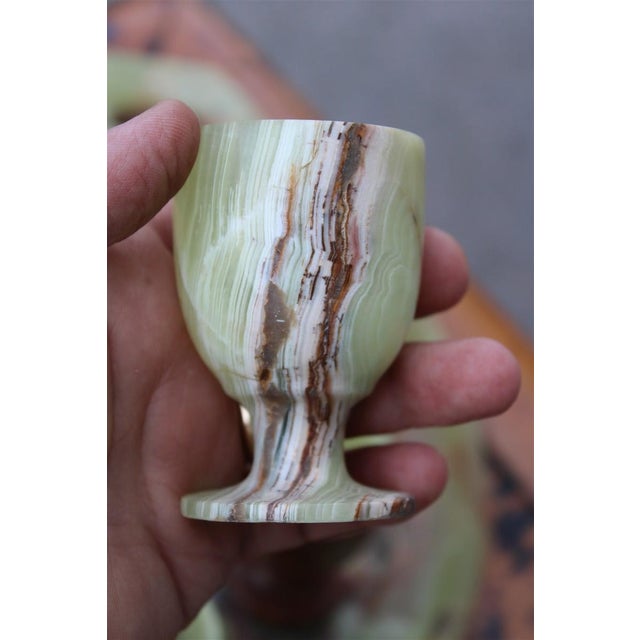 Tanzanian Green Onyx Rosolio Tray with Bottle and Glasses, Italy, 1950s, Set of 8 For Sale - Image 14 of 15