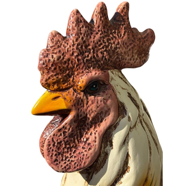 Large Italian Vintage Mid Century Hand Painted Ceramic Rooster & Sunflowers Statue/Figurine For Sale In Los Angeles - Image 6 of 10