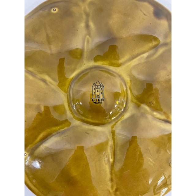 Olive 1950s French Gien Majolica Olive Green Oyster Plate For Sale - Image 8 of 15