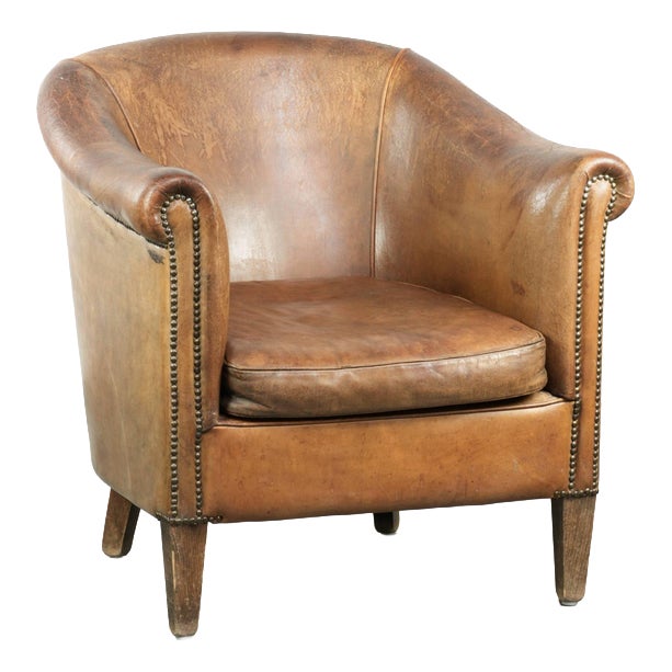Vintage Sheepskin Club Armchair For Sale