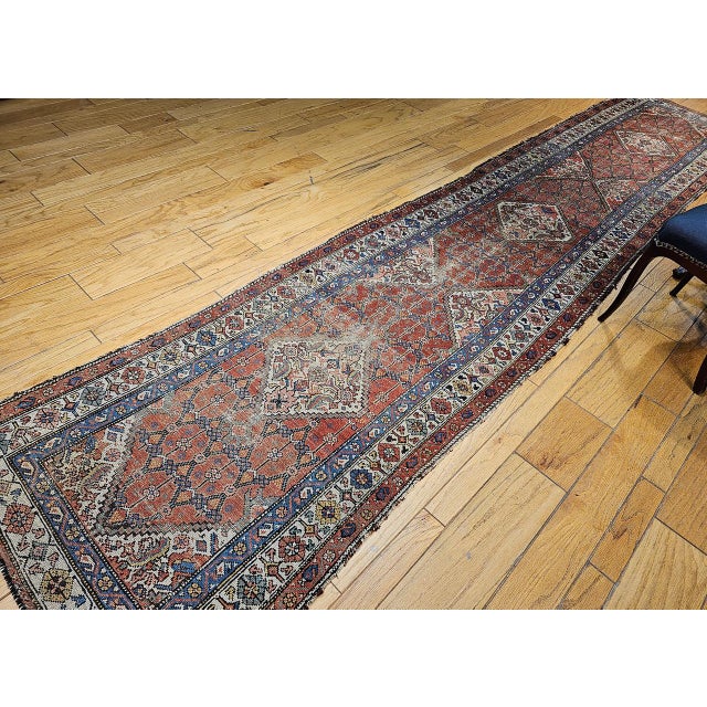 Antique Malayer Runner Rug, Hand-Knotted Wool, Geometric Pattern, 3x16, Terracotta & Ivory For Sale - Image 17 of 18