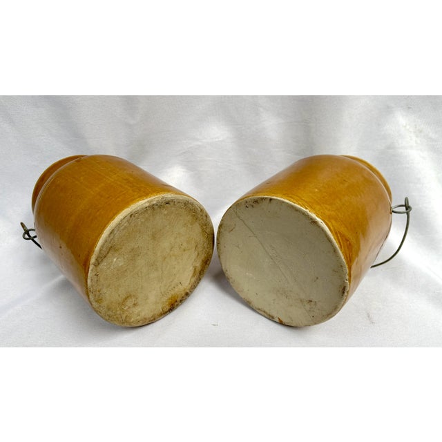 Brown Antique Glazed French Crocks With Metal Carriers - a Pair For Sale - Image 8 of 9