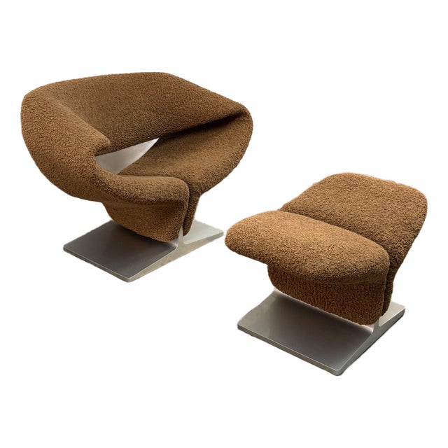 Pierre Paulin for Artifort Ribbon Chair + Ottoman, Set For Sale
