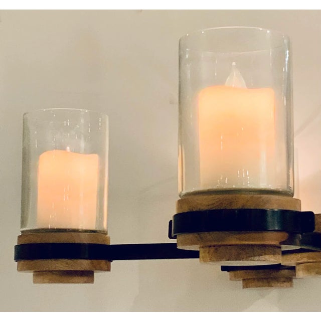 Original Retail $2005, stylish Arteriors Organic Modern Sumter Candle Chandelier, wood, metal, and glass, showroom floor...