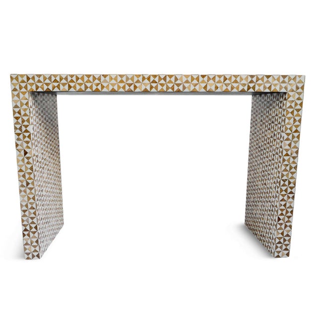 Geometric Wood Inlay Waterfall Console Table For Sale - Image 4 of 4