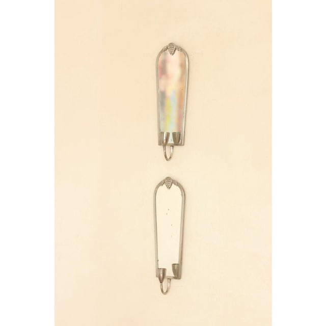 Mid-Century Modern Swedish Pewter Sconces with Mirror, Set of 2 For Sale - Image 10 of 18