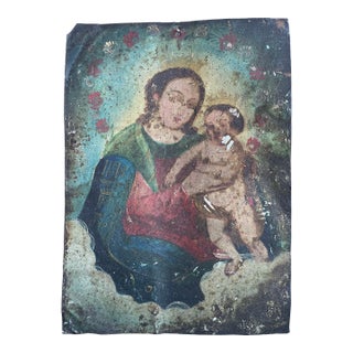 Antique Mexican Colonial Painted Icon For Sale