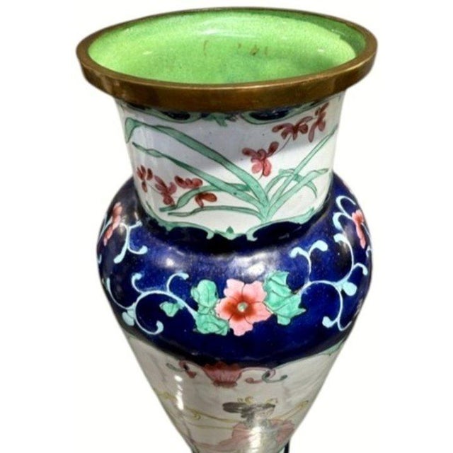 Vintage Chinese Cloisonne Enamel Celestial Maiden Feitian Vase 12" Brass For Sale In Dallas - Image 6 of 7