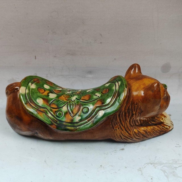 Ceramic Vintage Chinese Sancai Glazed Ceramic Cat Pillow (Headrest) - 1950s For Sale - Image 7 of 9