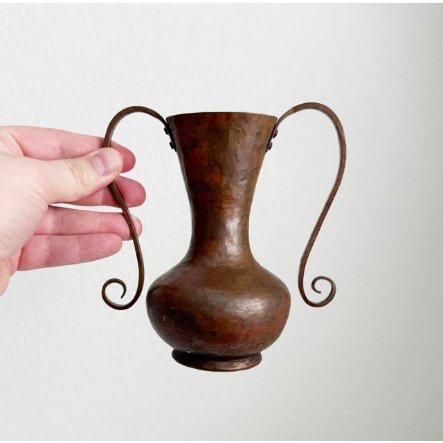 Copper Antique Arts & Crafts Copper Vase With Scrolled Handles For Sale - Image 8 of 8