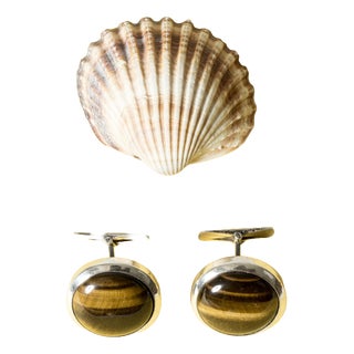 Vintage Silver and Tigereye Cufflinks by Arvo Saarela, 1975 For Sale