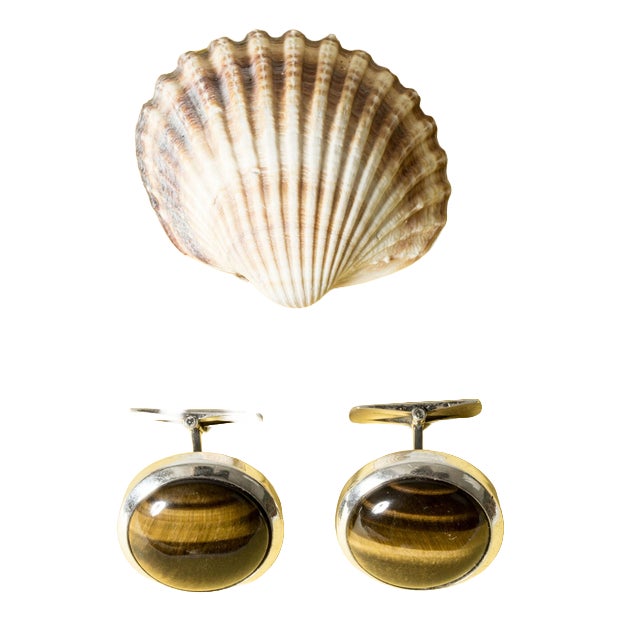 Vintage Silver and Tigereye Cufflinks by Arvo Saarela, 1975 For Sale