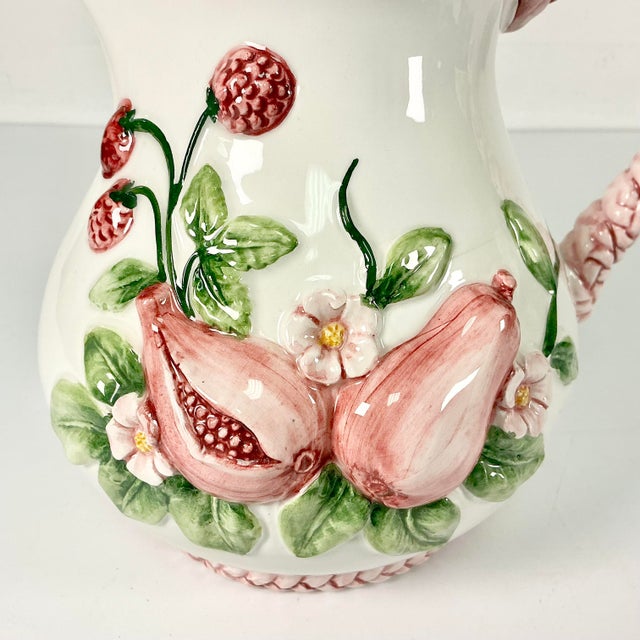 Ceramic 1970s Vintage Boho Chic Coastal English Garden Pomegranate and Raspberry Ceramic Pitcher. For Sale - Image 7 of 13