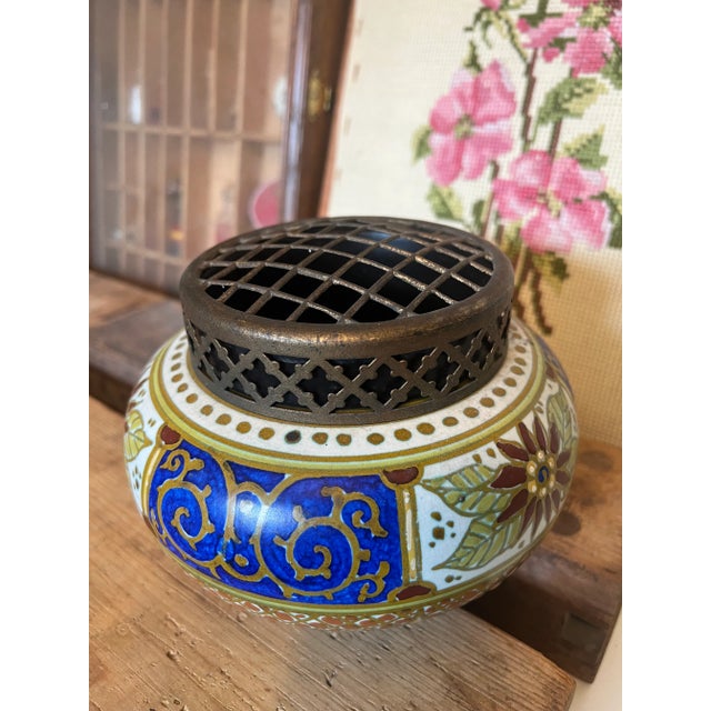 Antique Floral Dutch Ceramic Vase With Detachable Top Dated 1846 For Sale - Image 4 of 9