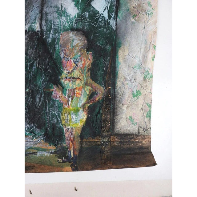 Vintage circa 1990's abstract figural mixed media collage on paper. Unsigned. Unframed, much edge wear, small edge tears,...