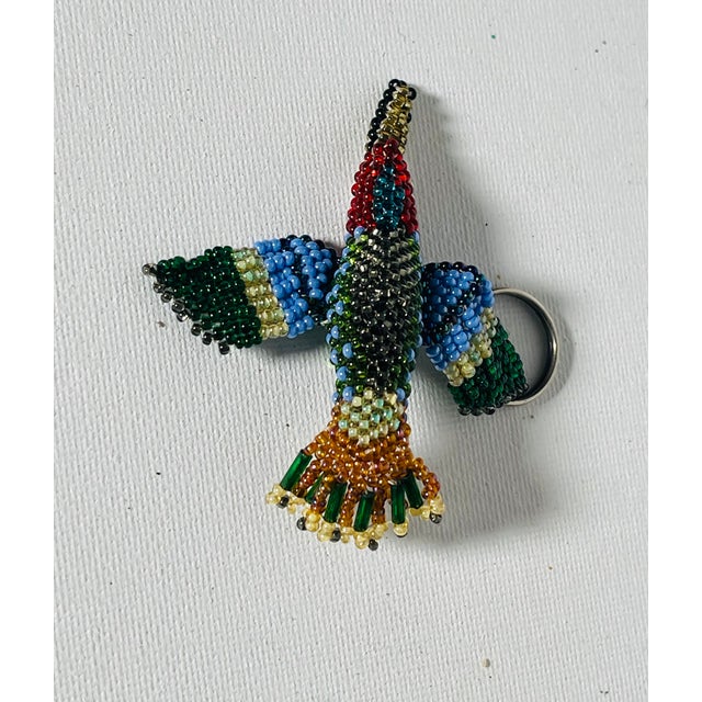 Handmade Beaded Vintage Key Chain Locket Tropical Bird of Patadise For Sale - Image 4 of 4