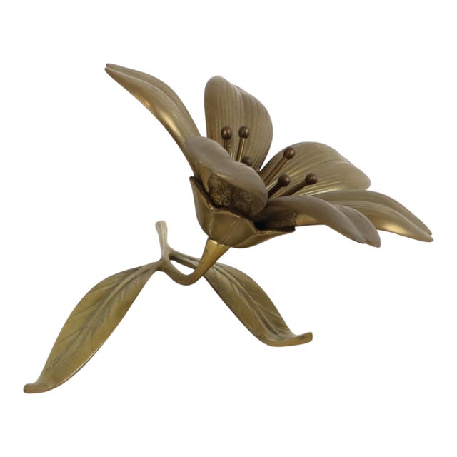 Mid-Century Modern Brass Lily Flower Sculpture Figurine Ashtray, 1960s For Sale - Image 6 of 18