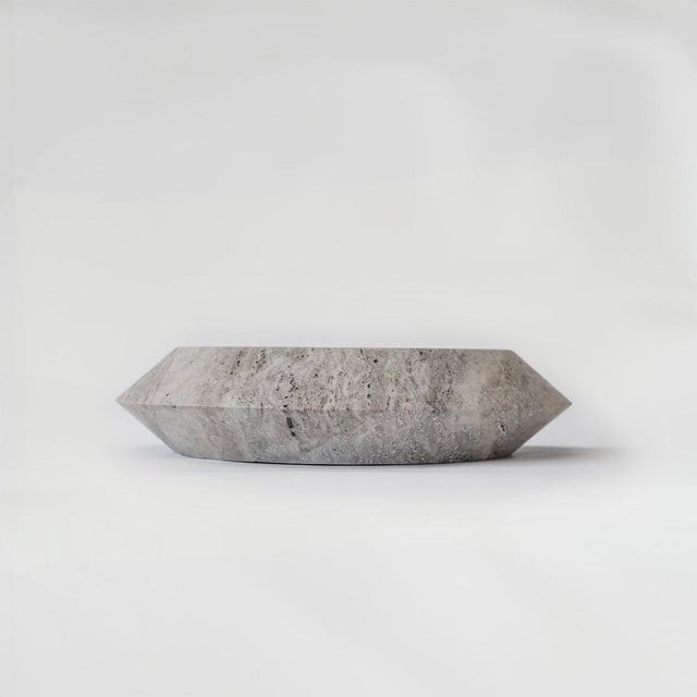 Postmodern XL Silver Travertine Eclipse Bowl from Kiwano Concept For Sale - Image 3 of 6