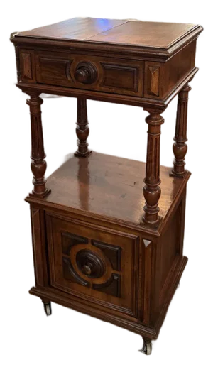 19th Century French Renaissance Carved Walnut Rolling Etagere Dumbwaiter
