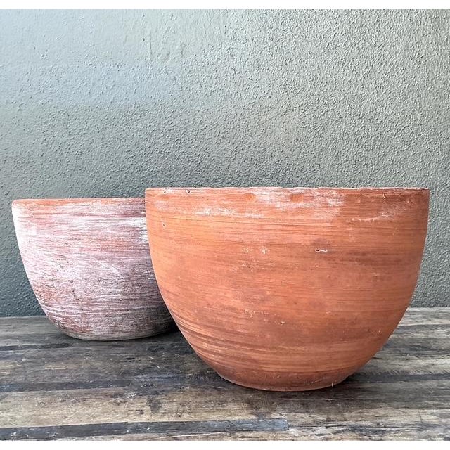 Vintage Washed Terracotta Planter Bowls - Set of 2 For Sale - Image 4 of 12
