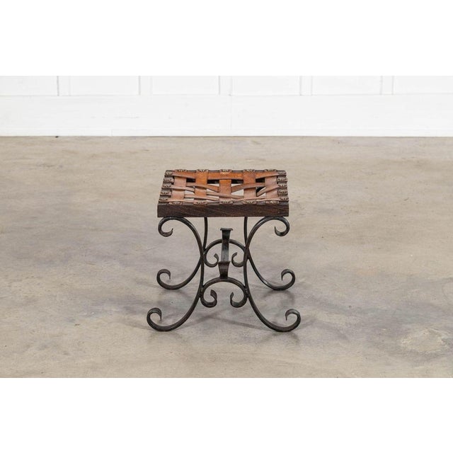 Mid-Century Spanish Brutalist Wrought Iron and Leather Stool, 1960s For Sale - Image 9 of 14