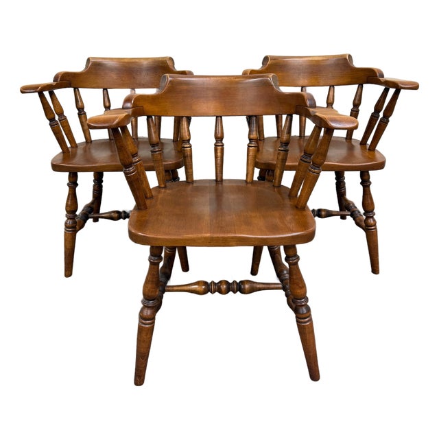 VTG Sprague & Carleton Colonial Revival Solid Maple Barrel Back Captain Chairs For Sale
