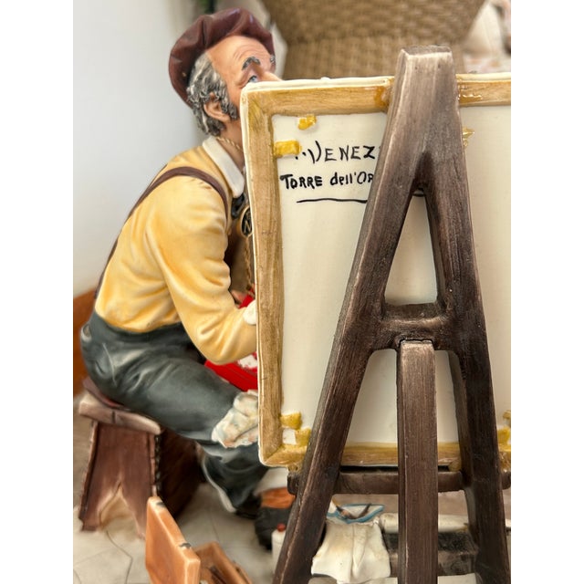 Vintage Signed Rori Capodimonte Figurine Painter at Easel Venice Torre Dell Orologio La Medea Italy Flawless With Tag For Sale - Image 11 of 11