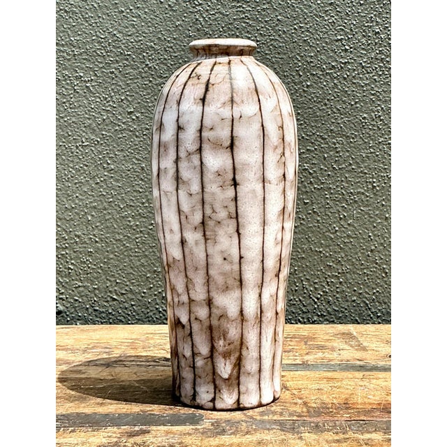 Mid-Century Modern Vintage Brown and White Ceramic Vase For Sale - Image 3 of 16