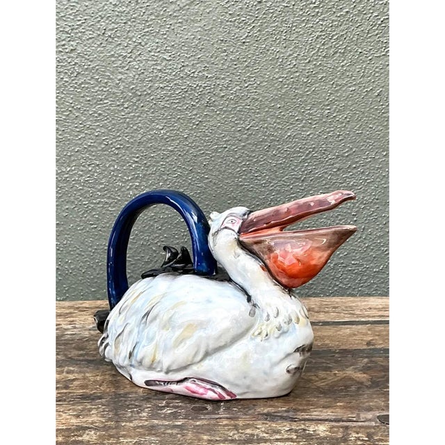 Mid-Century Modern Vintage Coastal Glazed Ceramic Pelican Teapot For Sale - Image 3 of 12